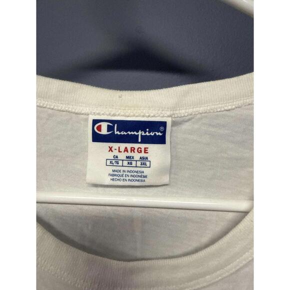 Champion White Black Box Logo T-Shirt Mens XL 100% Cotton Short Sleeve - Picture 3 of 6